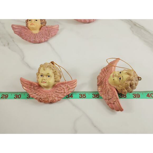 Cherubs Christmas Tree Ornaments Baroque Angels 4 1/2" Pink 80s Blow Mold x7 - Picture 12 of 12
